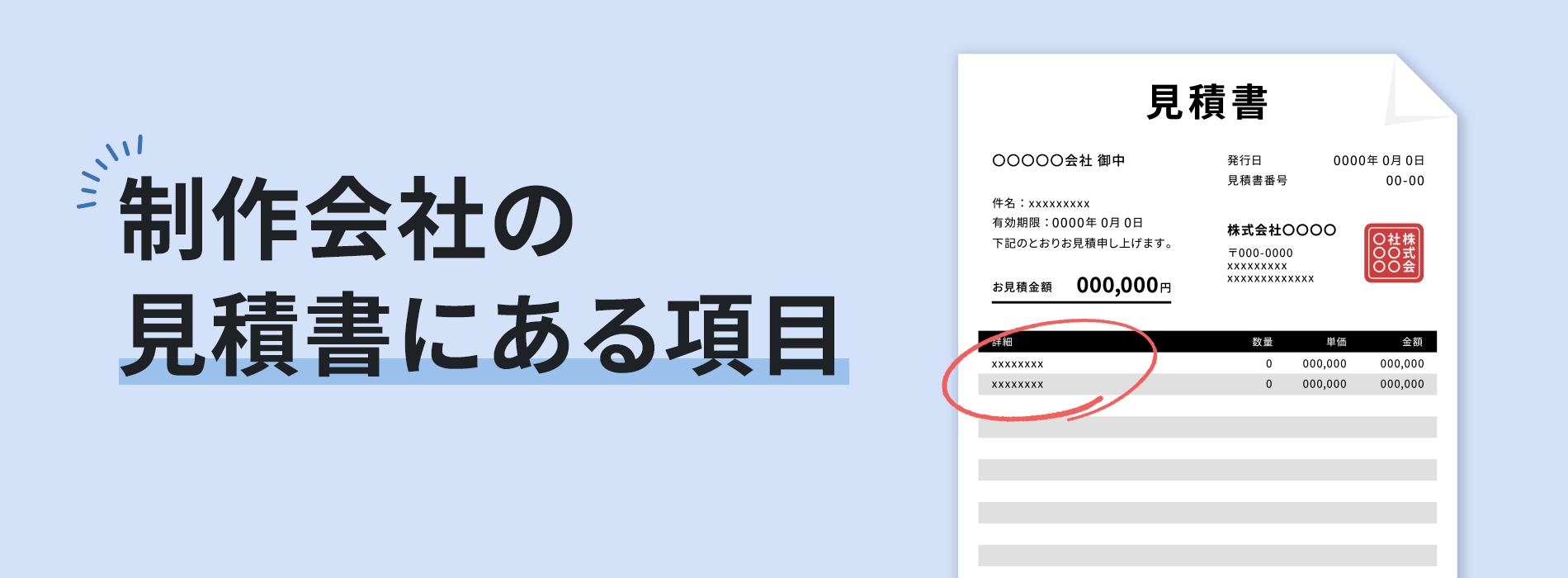 制作会社の見積書にある項目